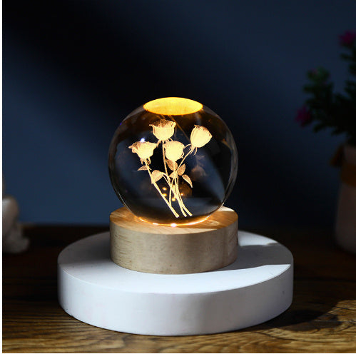 3D Luminous Inner Carved Crystal Ball Night Light Desktop Decoration