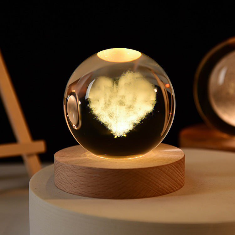 3D Luminous Inner Carved Crystal Ball Night Light Desktop Decoration